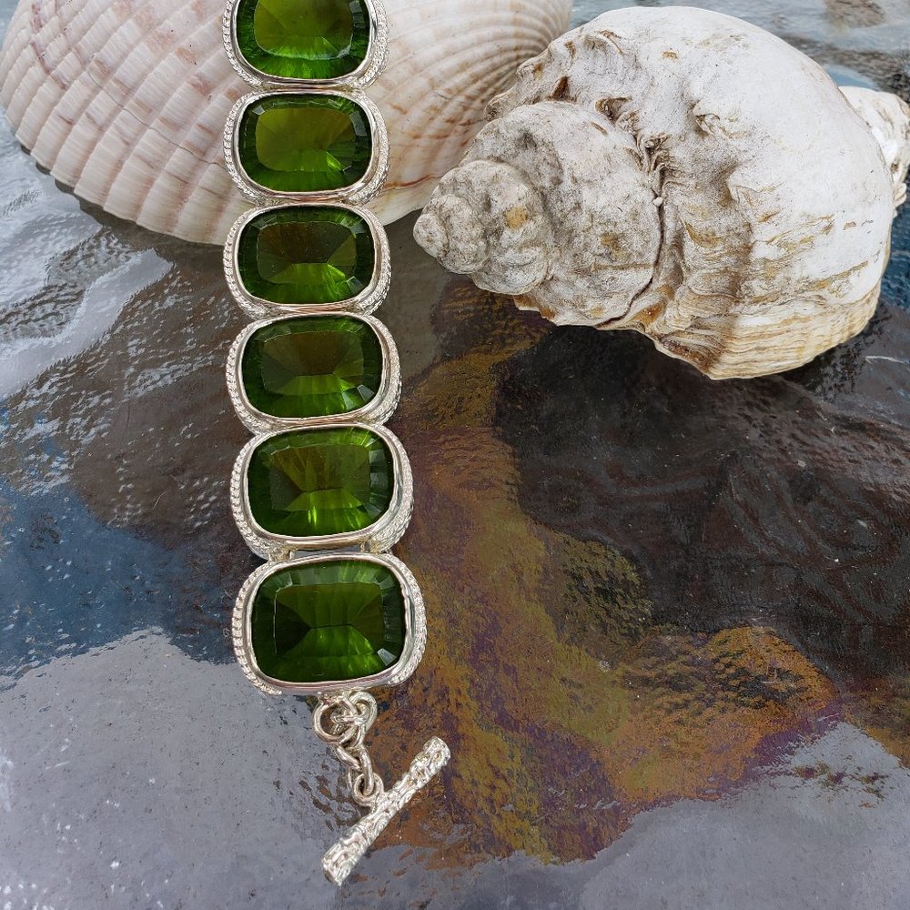 Statement Sterling Green Diopside Toggle Bracelet - image 4